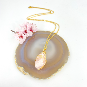 Crystal Jewellery NZ: Bespoke rose quartz crystal necklace - 22-inch chain