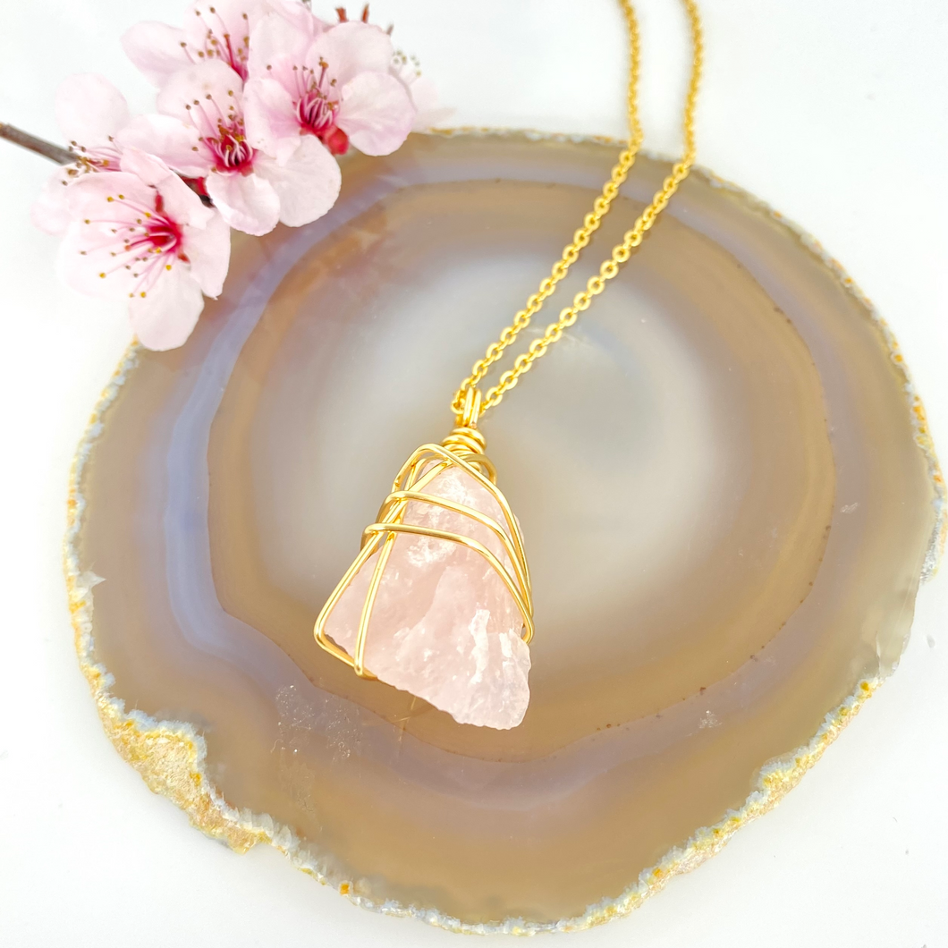Crystal Jewellery NZ: Bespoke rose quartz crystal necklace - 22-inch chain