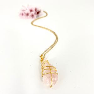 Crystal Jewellery NZ: Bespoke rose quartz crystal necklace - 20-inch chain