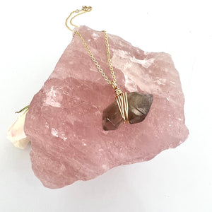 Crystal Jewellery NZ: Bespoke smoky quartz crystal necklace 18-inch chain