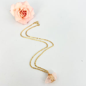 Crystal Jewellery NZ: Bespoke morganite crystal necklace 16-inch chain