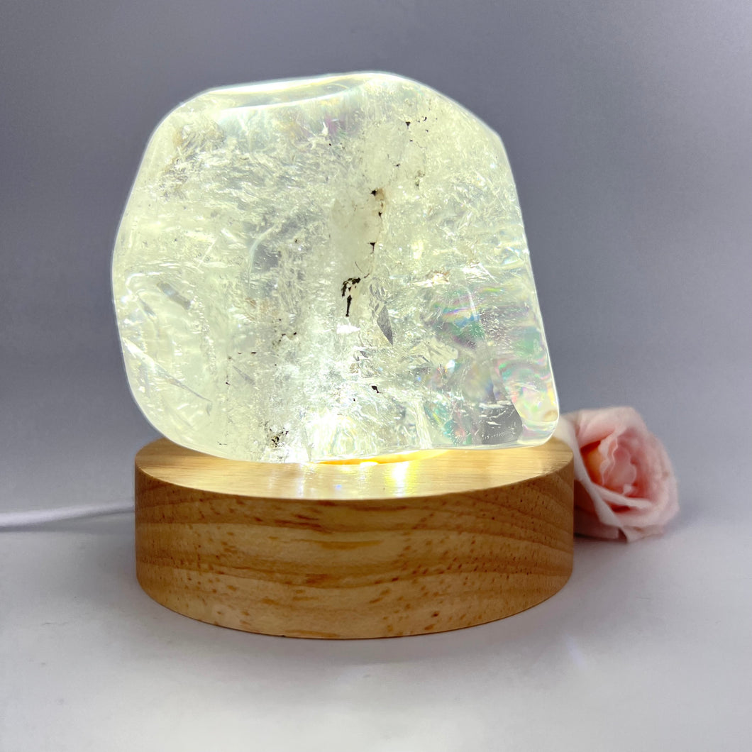 Crystal Lamps NZ: Clear quartz polished crystal on LED lamp base