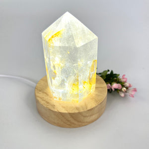 Crystal Lamps NZ: Clear quartz crystal generator lamp on LED lamp base