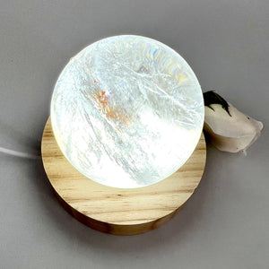 Crystal Lamps NZ: Clear quartz crystal sphere on LED lamp base