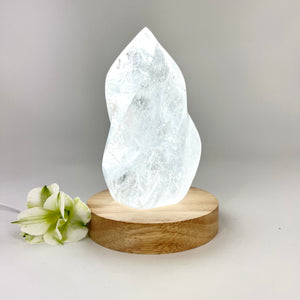 Crystal Lamps N Z: Clear quartz flame crystal on LED lamp base