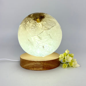 Crystal Lamps NZ: Extra large smoky quartz crystal sphere on LED lamp base