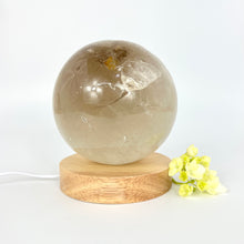 Load image into Gallery viewer, Crystal Lamps NZ: Extra large smoky quartz crystal sphere on LED lamp base
