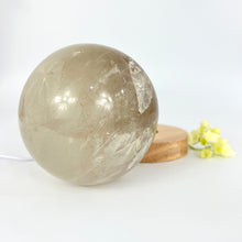 Load image into Gallery viewer, Crystal Lamps NZ: Extra large smoky quartz crystal sphere on LED lamp base
