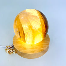 Load image into Gallery viewer, Crystal Lamps NZ: Large golden healer crystal sphere on LED lamp base
