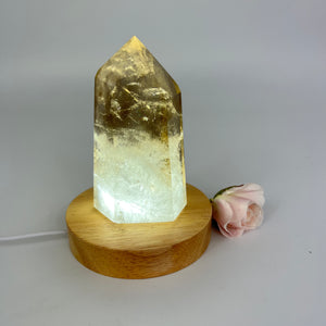 Crystal Lamps NZ: Large smoky quartz crystal generator on LED lamp base