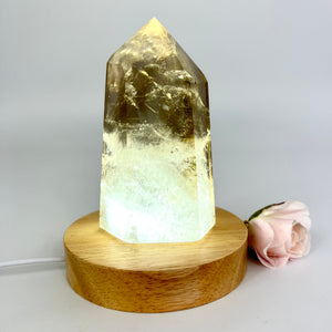 Crystal Lamps NZ: Large smoky quartz crystal generator on LED lamp base