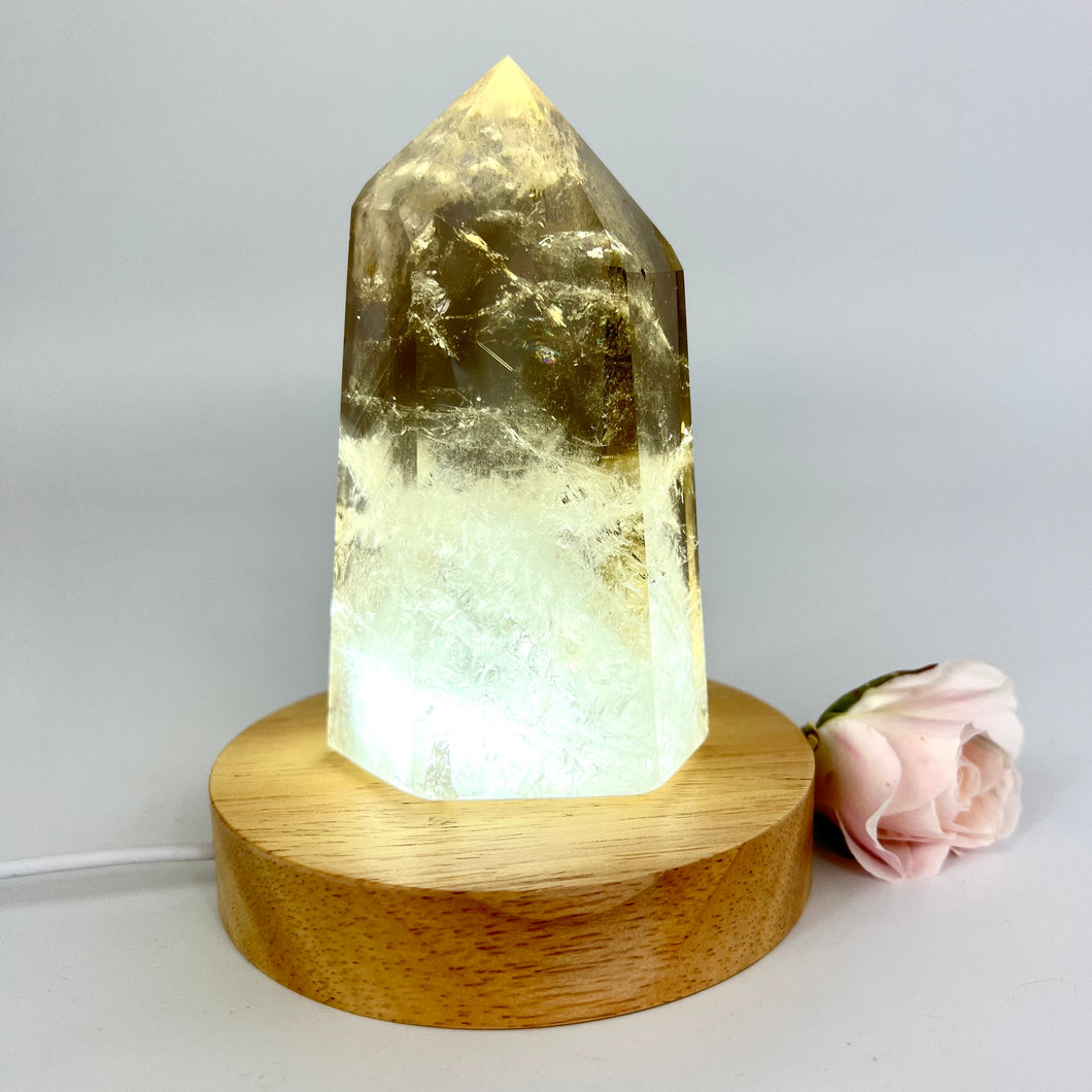 Crystal Lamps NZ: Large smoky quartz crystal generator on LED lamp base