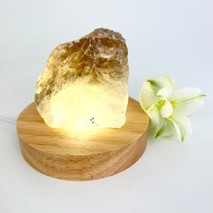 Crystal Lamp NZ: Raw smoky quartz crystal on LED lamp base