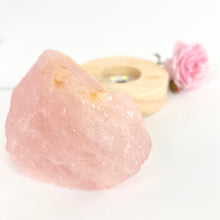 Load image into Gallery viewer, Crystal Lamps NZ: A-Grade rose quartz crystal lamp on LED wooden base
