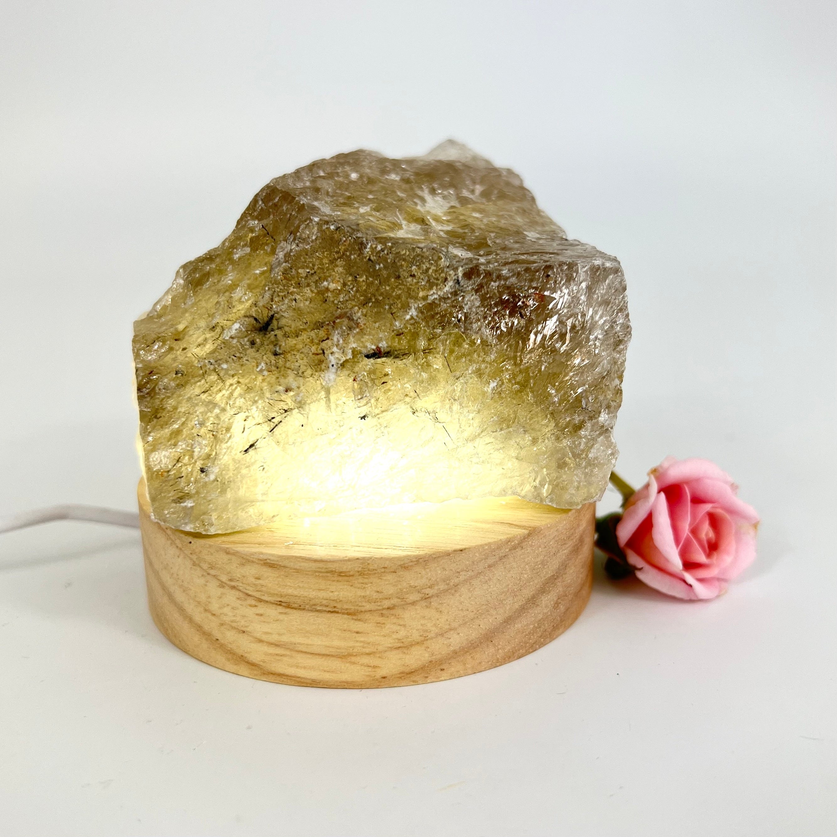 Crystal Lamps NZ: Smoky quartz crystal chunk on LED lamp base