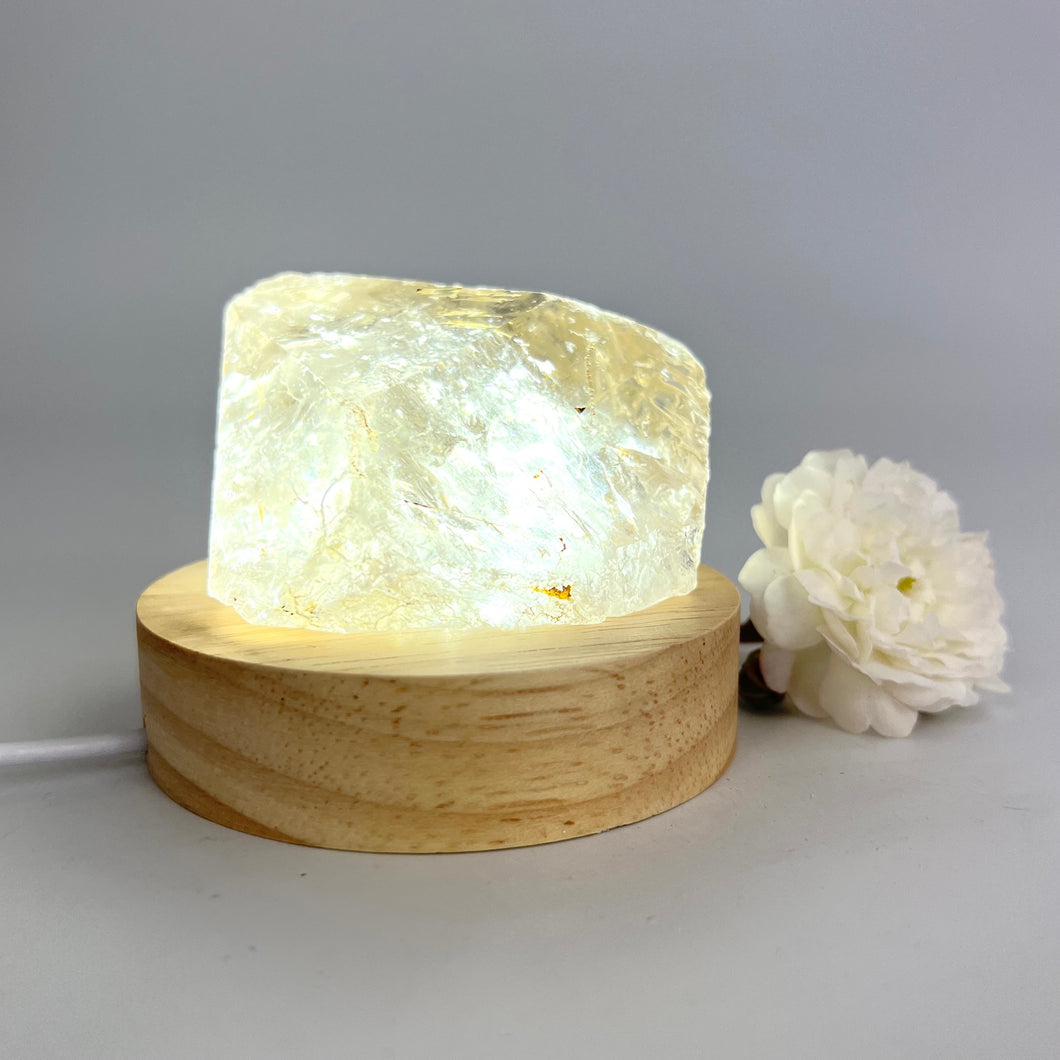 Crystal Lamps NZ: Smoky quartz crystal chunk on LED lamp base