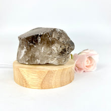Load image into Gallery viewer, Crystal Lamps NZ: Raw smoky quartz crystal chunk on LED lamp base
