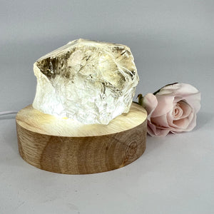 Crystal Lamps NZ: Raw smoky quartz crystal chunk on LED lamp base