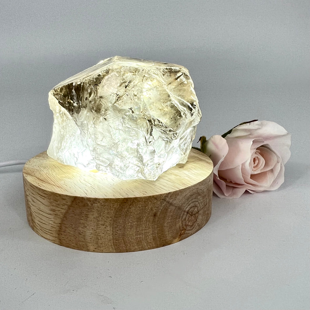 Crystal Lamps NZ: Raw smoky quartz crystal chunk on LED lamp base