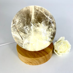 Crystal Lamps NZ: Smoky quartz crystal sphere on LED lamp base
