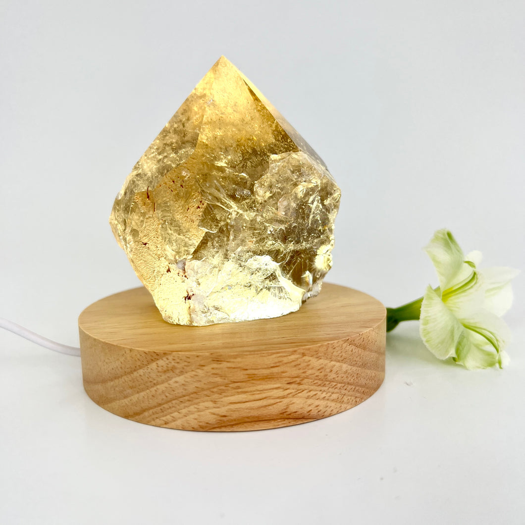 Crystal Lamps NZ: Smoky quartz crystal point on LED lamp base