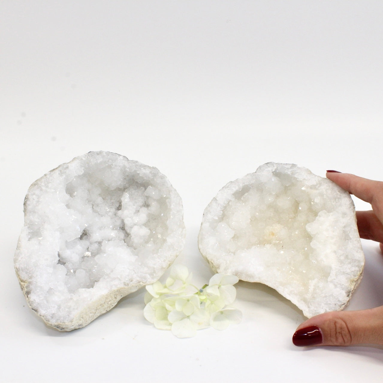 Clear quartz crystal geode pair | ASH&STONE Crystals Shop Auckland NZ