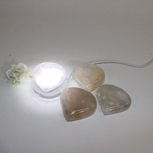 Clear quartz crystal heart on LED lamp base | ASH&STONE Crystals Shop