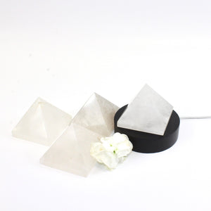 Clear quartz crystal pyramid on LED lamp base | ASH&STONE Crystals Shop Auckland NZ
