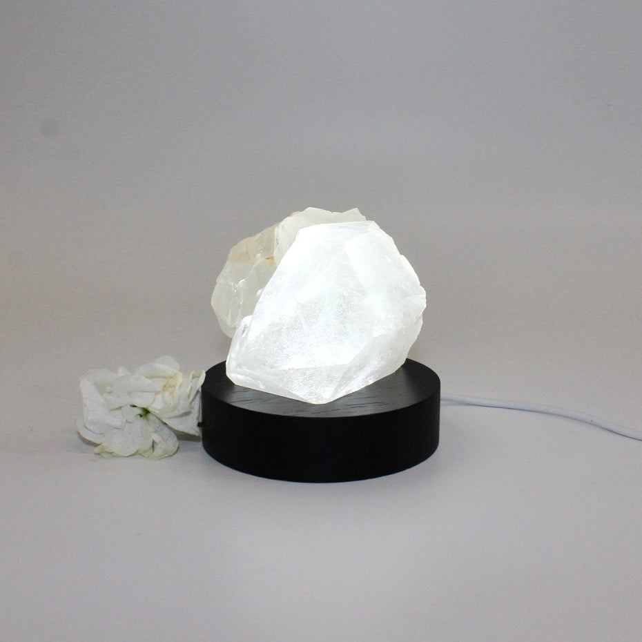 Clear quartz crystal chunk on LED lamp base | ASH&STONE Crystals Shop