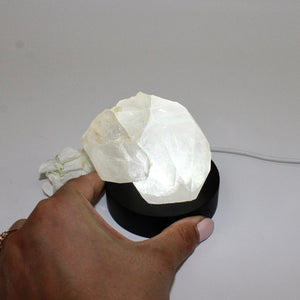 Clear quartz crystal chunk on LED lamp base | ASH&STONE Crystals Shop