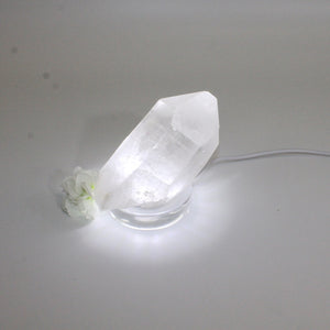 Clear quartz crystal point on LED lamp base | ASH&STONE Crystals Auckland NZ
