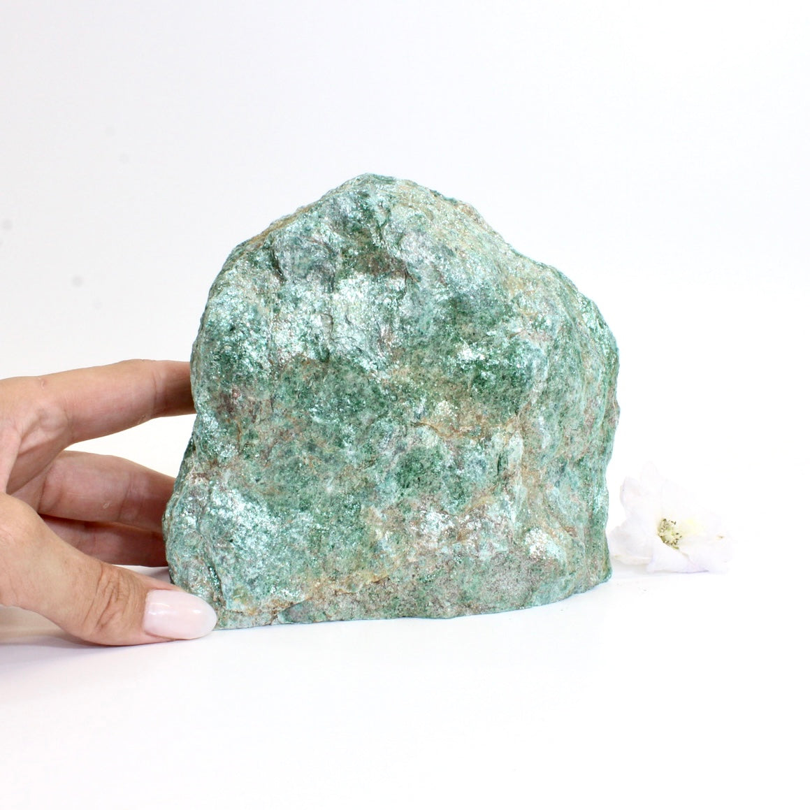 Large fuchsite crystal tower with cut base 1.69kg | ASH&STONE Crystals Shop Auckland NZ