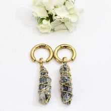 Load image into Gallery viewer, NZ-made bespoke kyanite crystal huggy earrings | ASH&amp;STONE Crystal Jewellery Shop
