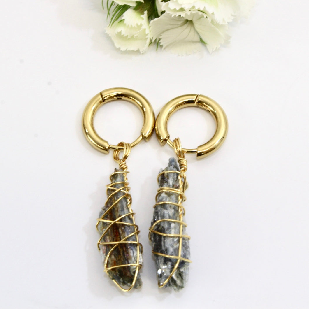 NZ-made bespoke kyanite crystal huggy earrings | ASH&STONE Crystal Jewellery Shop