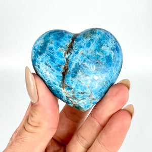 Crystals NZ: Blue apatite polished crystal heart