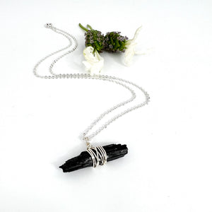 Crystal Jewellery NZ: Bespoke black tourmaline crystal necklace - 18 inch chain