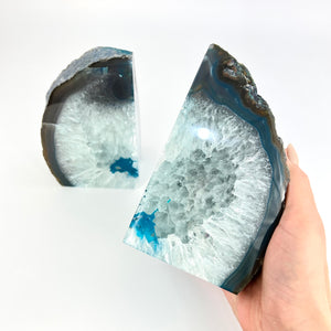 Large Crystals NZ: Large blue agate crystal bookends