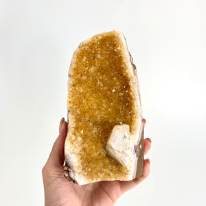 Large Crystals NZ: Large citrine crystal cluster with calcite formations & cut base 