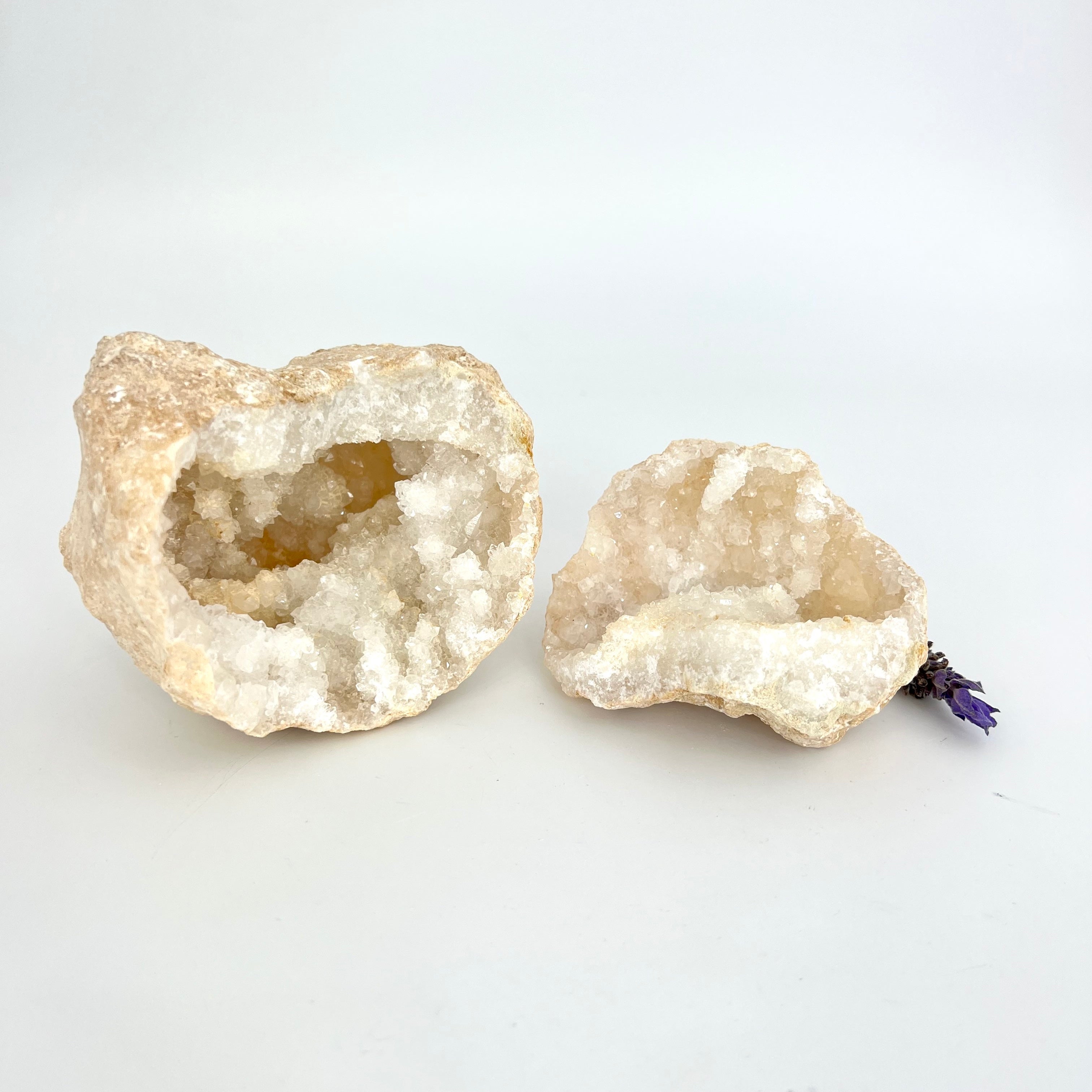 Crystals NZ: Clear quartz crystal geode pair