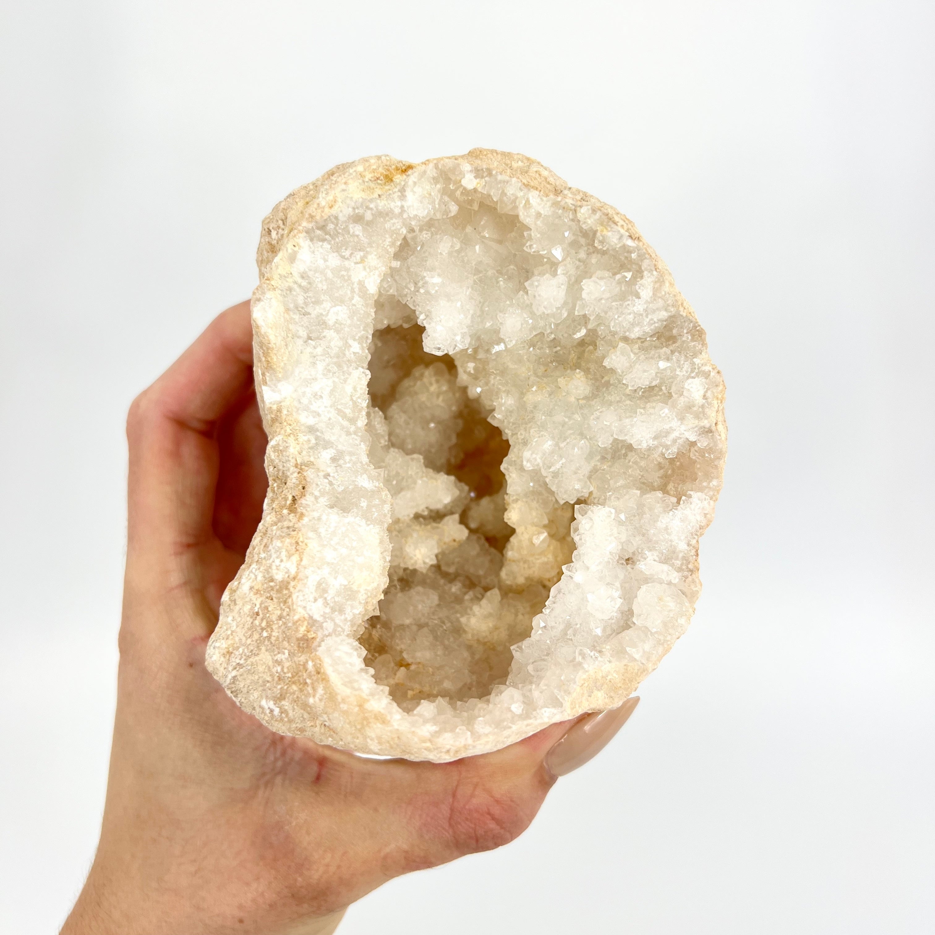 Crystals NZ: Clear quartz crystal geode pair