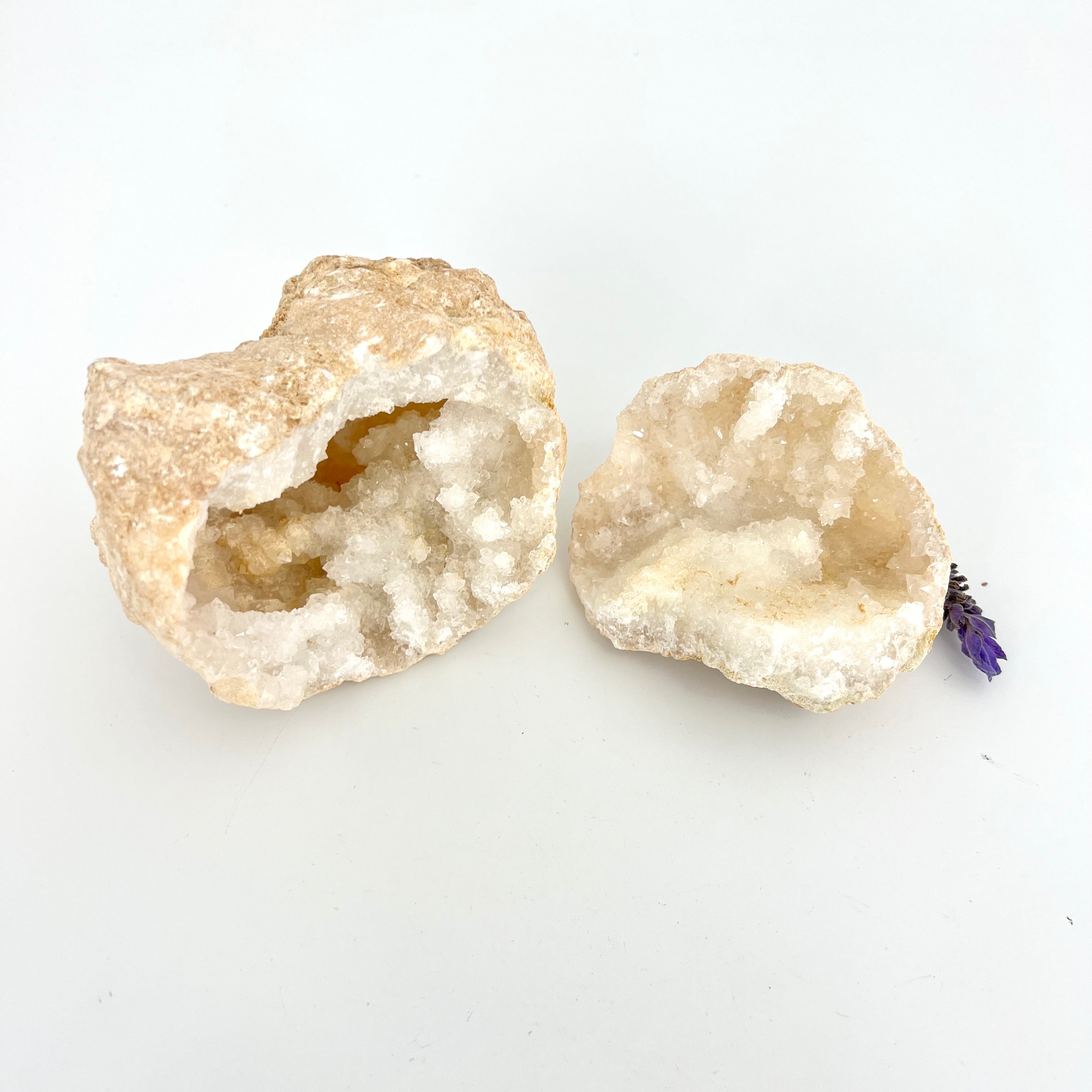 Crystals NZ: Clear quartz crystal geode pair