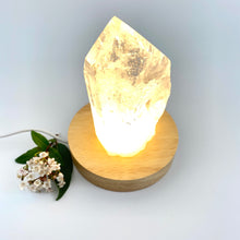 Load image into Gallery viewer, Crystals NZ: Clear quartz crystal point on LED lamp base
