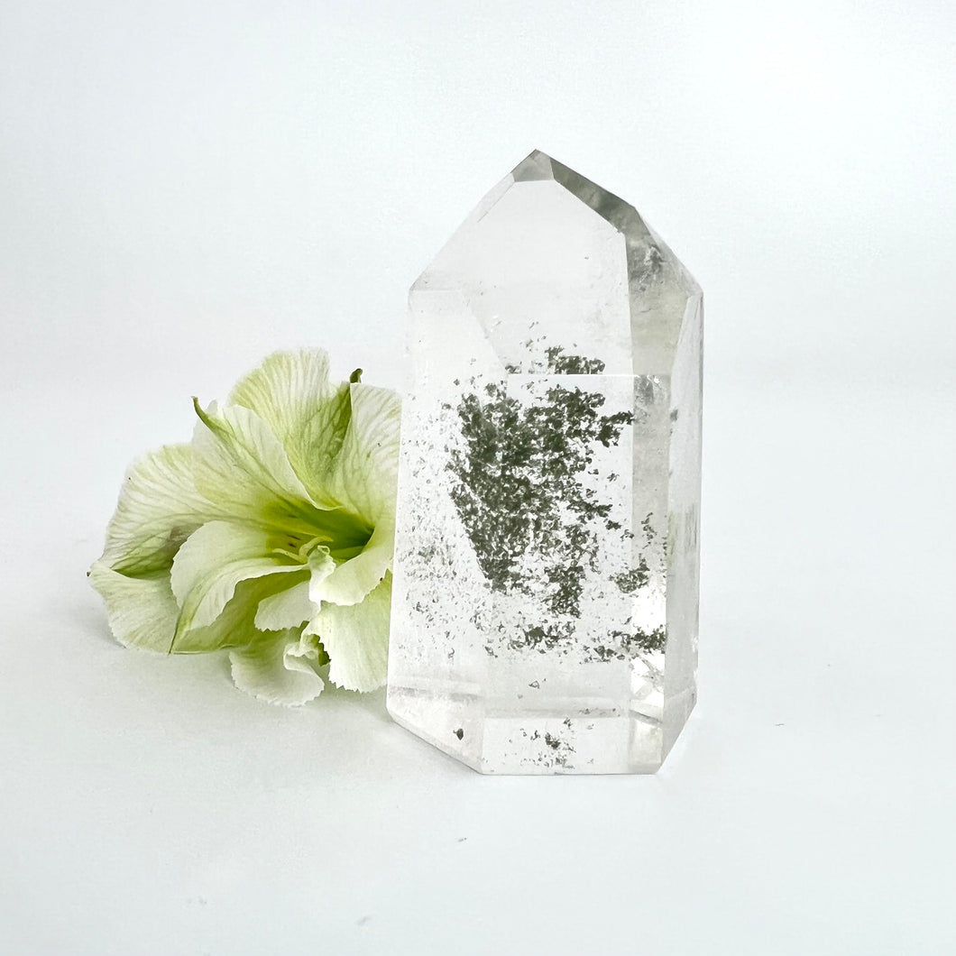 Crystals NZ: Clear quartz crystal generator with chlorite inclusion