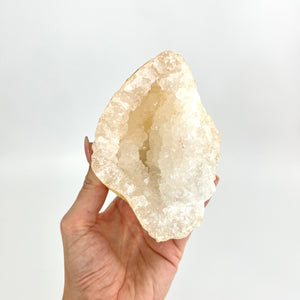 Crystals NZ: Clear quartz crystal geode half