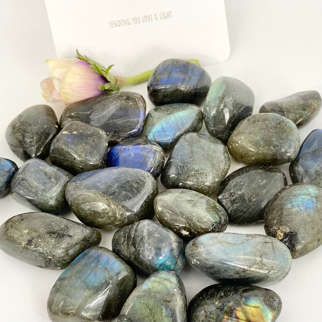 Crystals NZ: Large labradorite crystal tumblestone - intuitively chosen