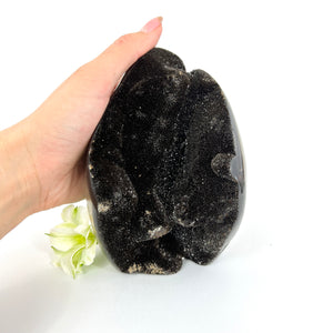 Large Crystals NZ: Large black septarian crystal cluster with cut base - dragon stone