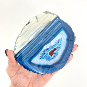 Crystals NZ: Large blue agate crystal slice