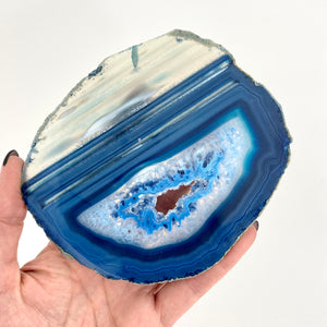 Crystals NZ: Large blue agate crystal slice