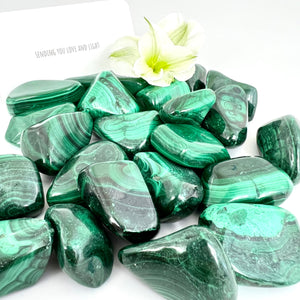 Crystals NZ: Large malachite tumbled stone - intuitively chosen