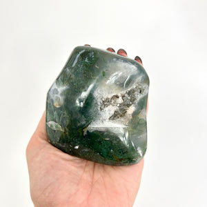 Crystals NZ:  Moss agate crystal jumbo polished stone with cluster